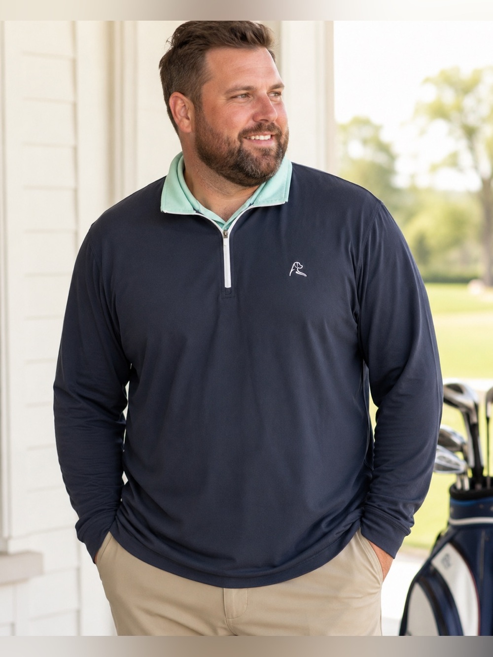 Rhoback Men’s XXL Navy Mint Quarter Zip Performance Pullover Golf Shirt